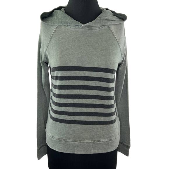 SUNDRY Olive Green Black Striped Long Sleeve Pullover Cotton Blend Hoodie Size 1 - Picture 1 of 5